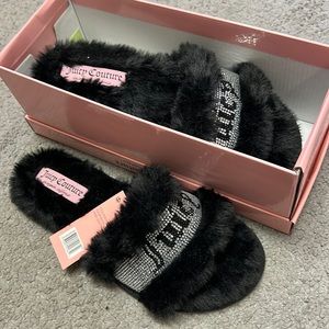 Juicy couture gravity black fur slipper sandals